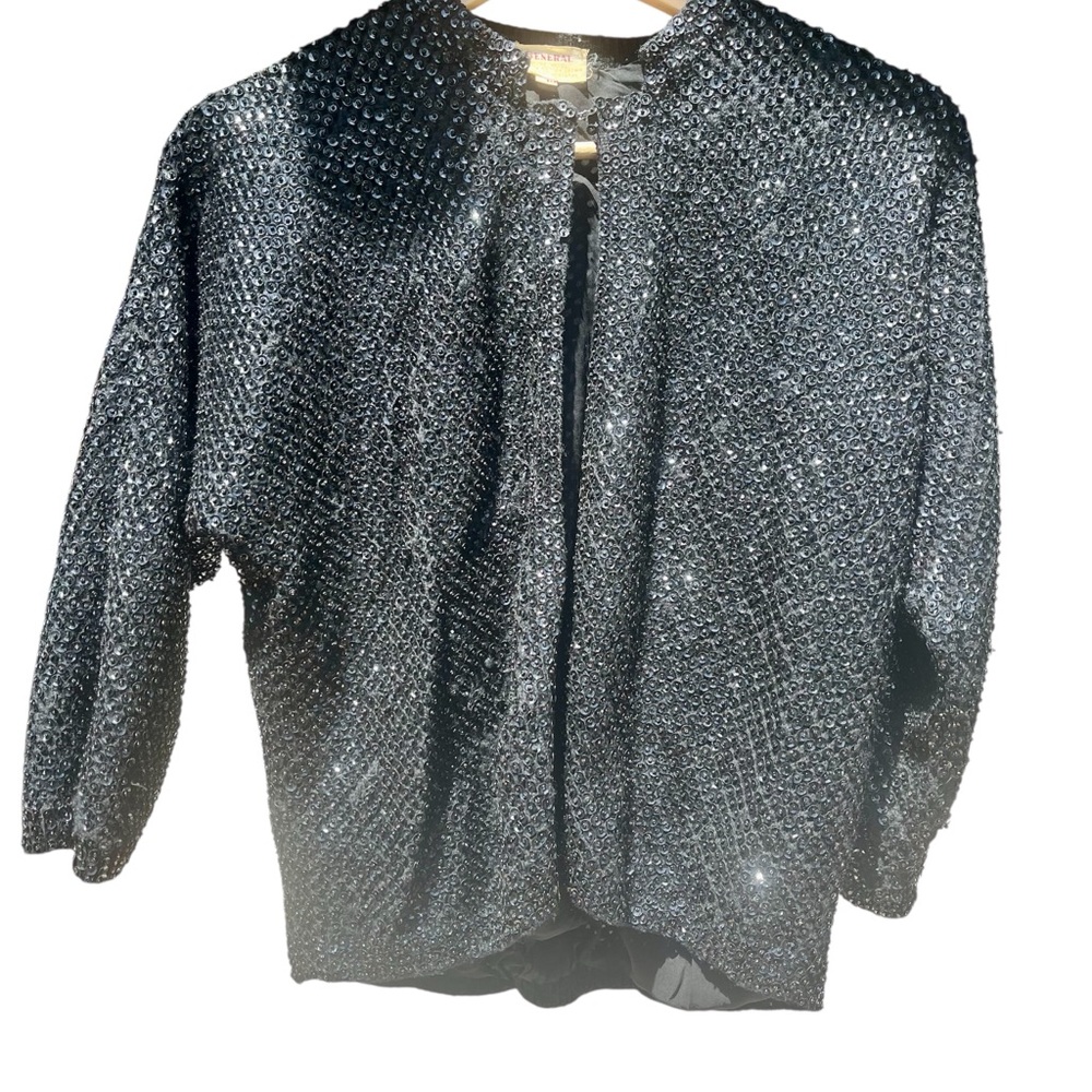 Vintage 1960s Black Sequined Cardigan Sweater